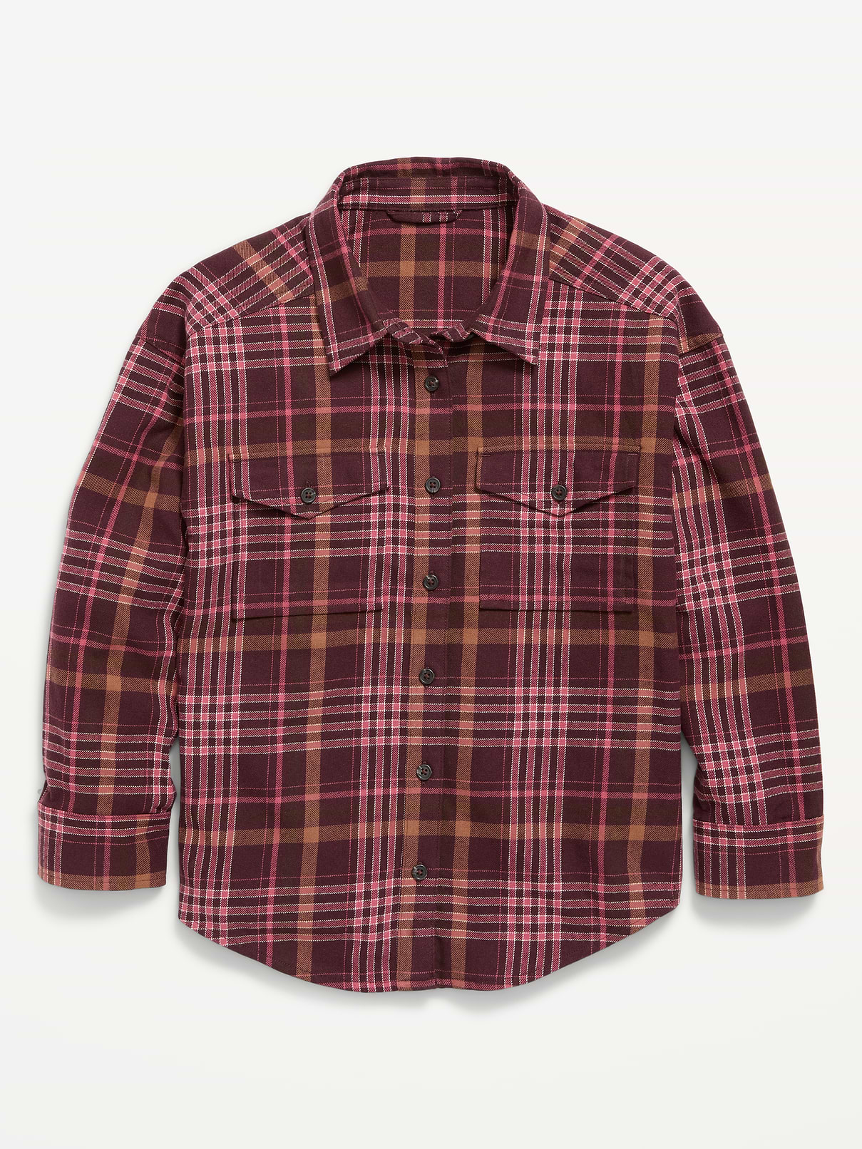 Image number 1 showing, Oversized Long-Sleeve Utility Pocket Flannel Shirt for Girls