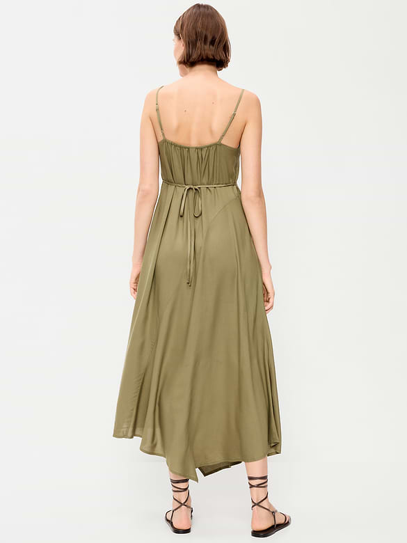Fit & Flare Tie-Back Asymmetrical Midi Dress