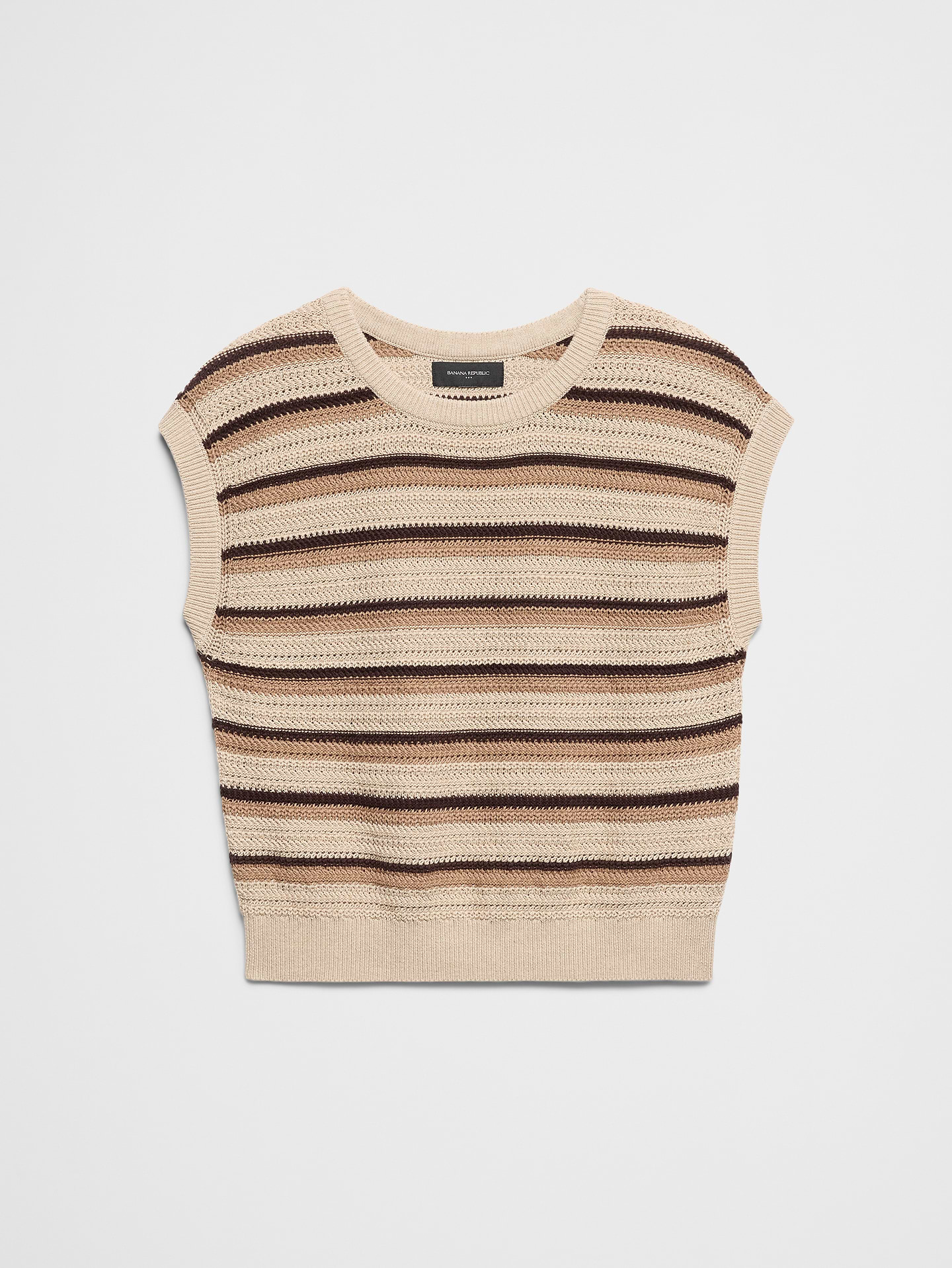 Image number 4 showing, Cotton Striped Textured Cap-Sleeve Sweater