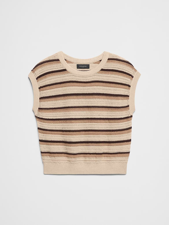 Cotton Striped Textured Cap-Sleeve Sweater