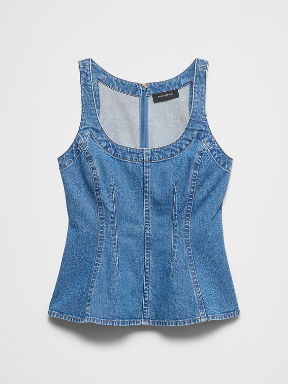 Denim Scoop-Neck Peplum Top