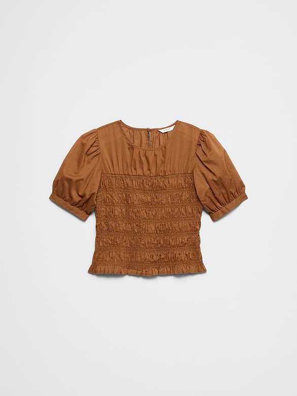 High-Neck Smocked Cropped Top