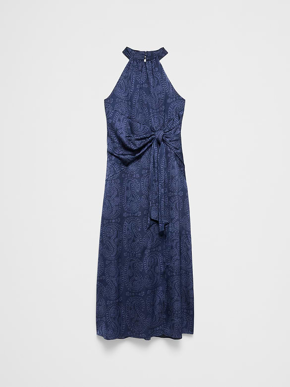Satin Halter Tie-Waist Maxi Dress