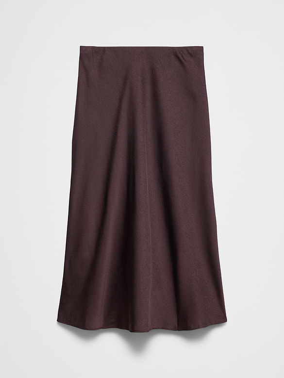 Crushed Satin Midi Slip Skirt