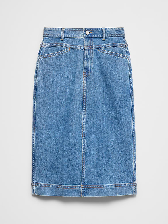 Denim Slit-Front Midi Skirt