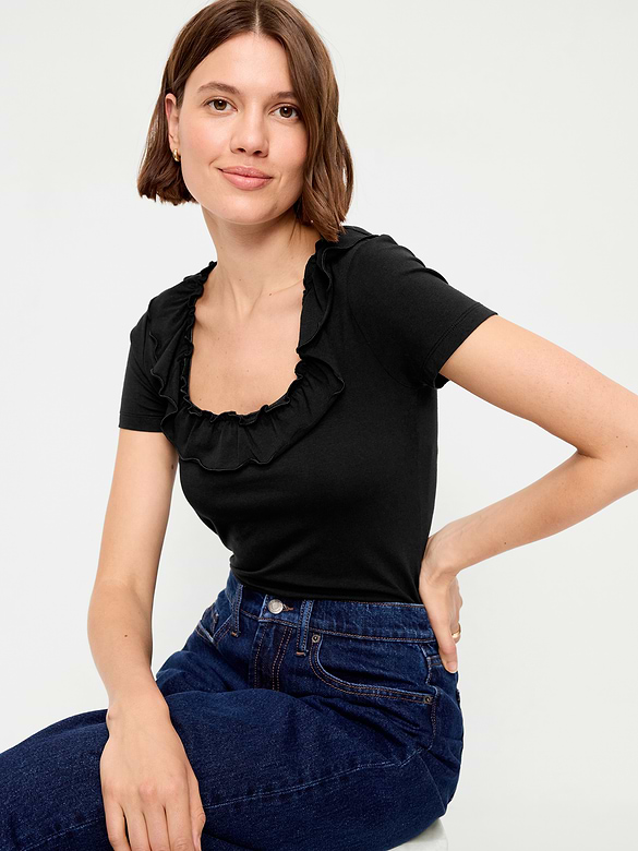 Lettuce-Edge Scoop-Neck Top