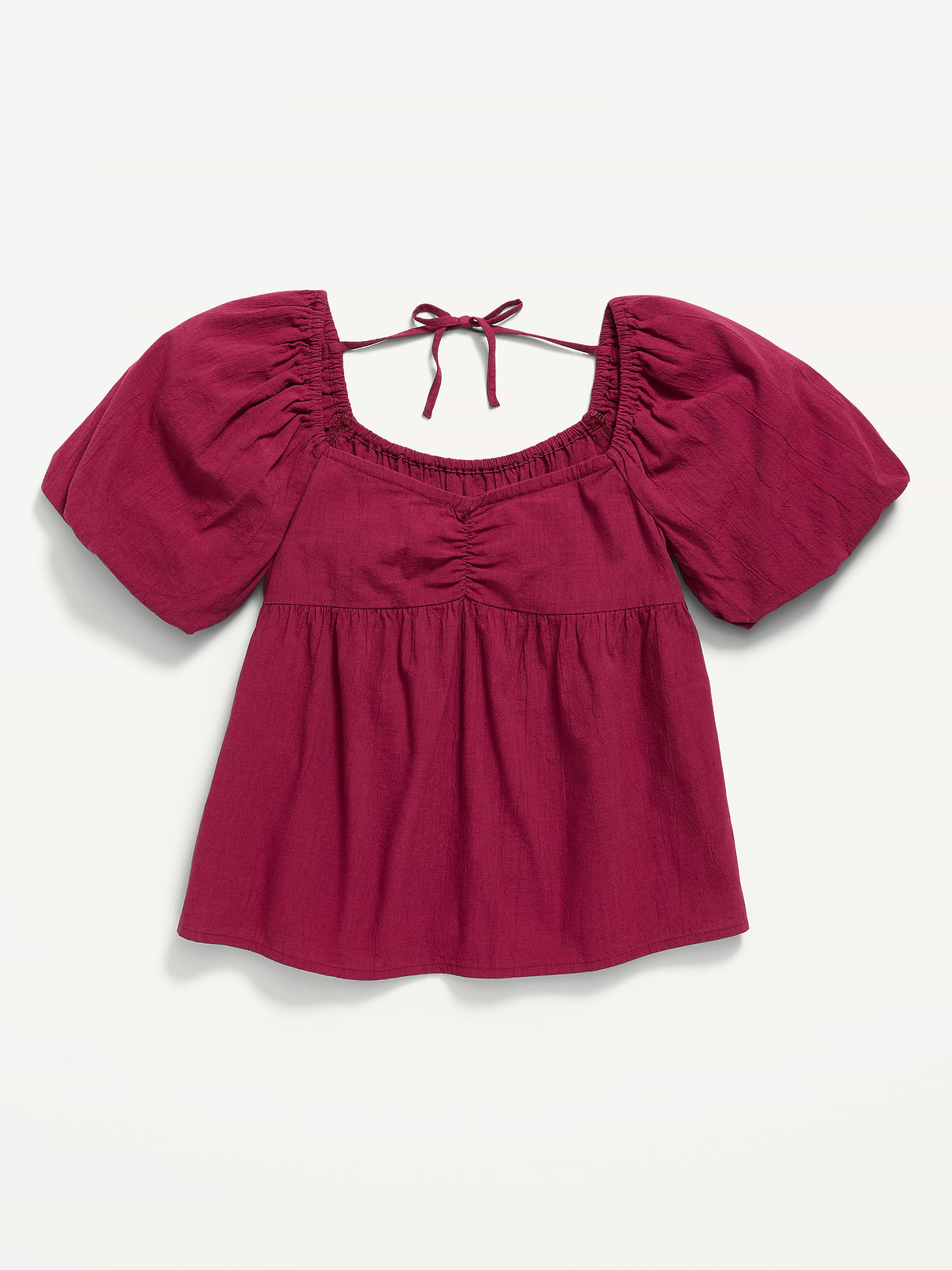 Image number 1 showing, Puff-Sleeve Tie-Back Crinkled Top for Girls