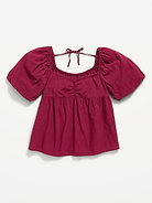 Image number 1 showing, Puff-Sleeve Tie-Back Crinkled Top for Girls