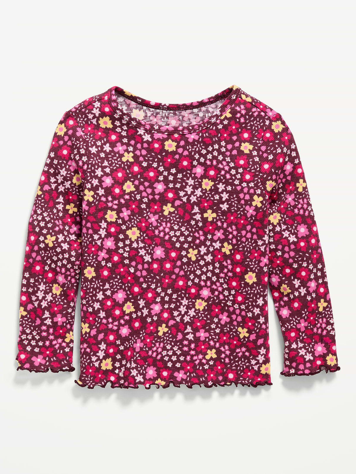 Image number 1 showing, Printed Fitted Long-Sleeve Ribbed T-Shirt for Toddler Girls