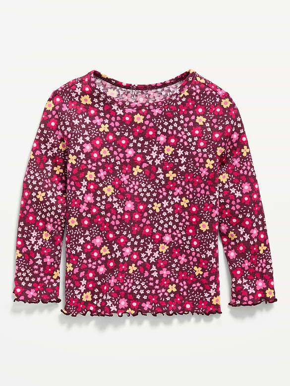 Printed Fitted Long-Sleeve Ribbed T-Shirt for Toddler Girls