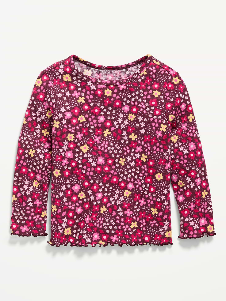 Image 1 of 1, crew neck, long sleeves, lettuce edge cuffs and hem, all-over print, Product #909798