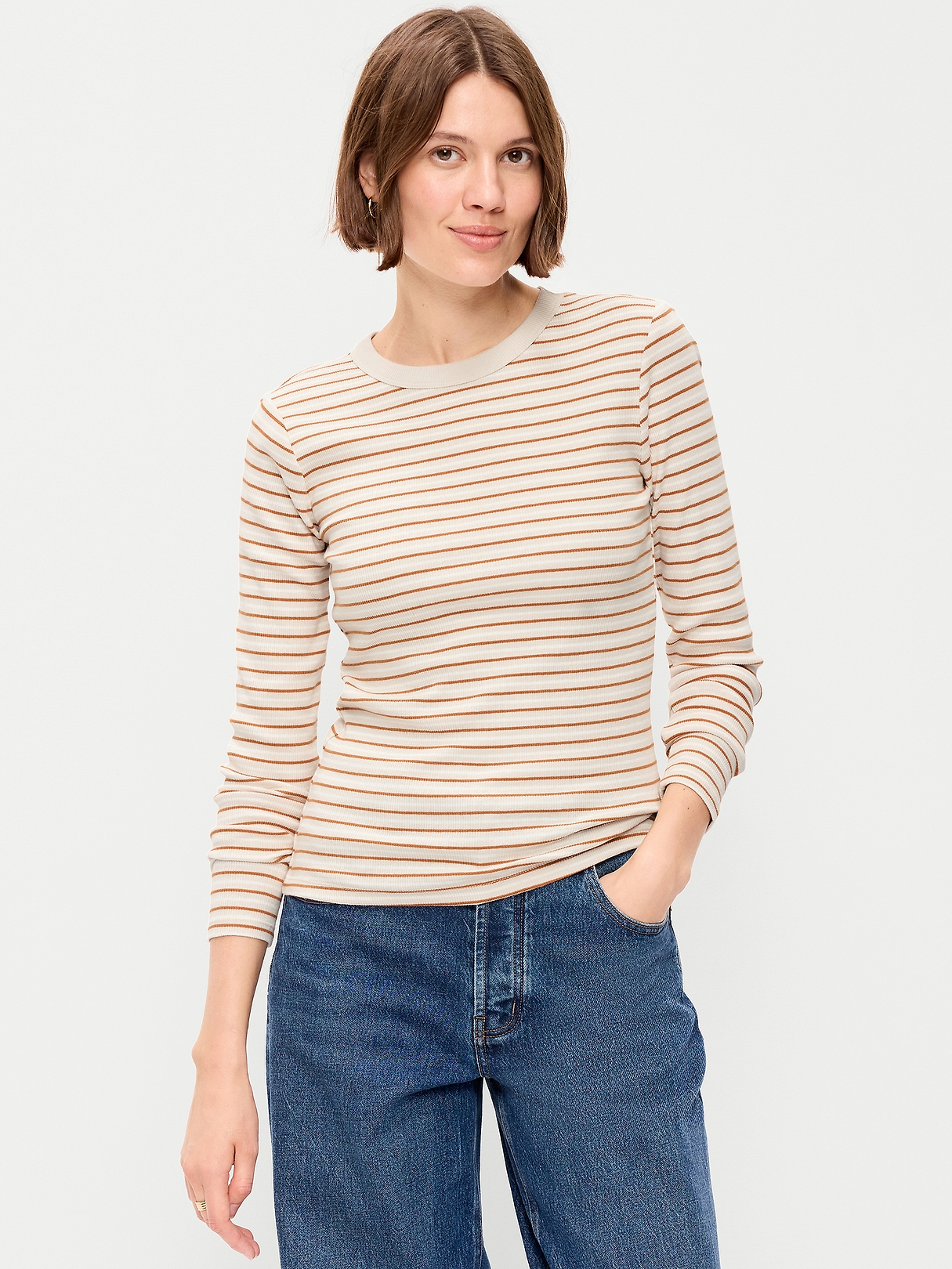 Snug Long-Sleeve Striped Ribbed T-Shirt | Old Navy