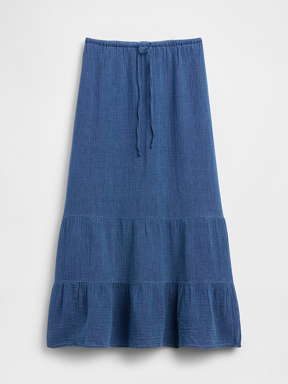 Cotton Gauze Denim Tiered Easy Maxi Skirt