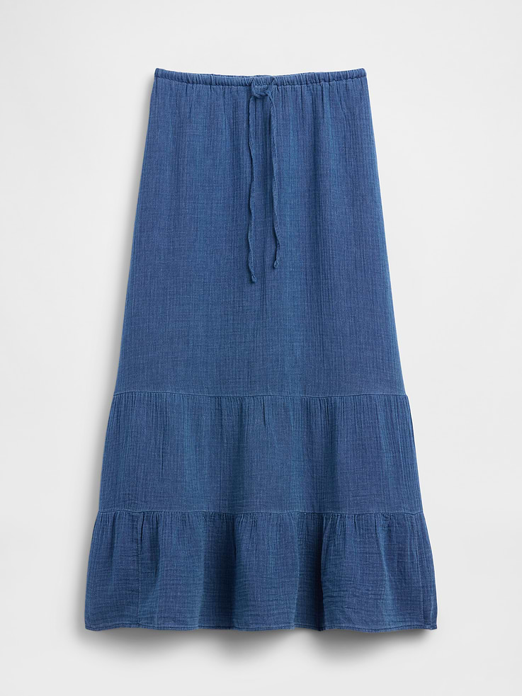 Image number 5 showing, Cotton Gauze Denim Tiered Easy Maxi Skirt
