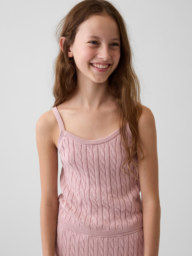 Image number 1 showing, Kids 100% Cotton Cable-Knit Sweater Cami