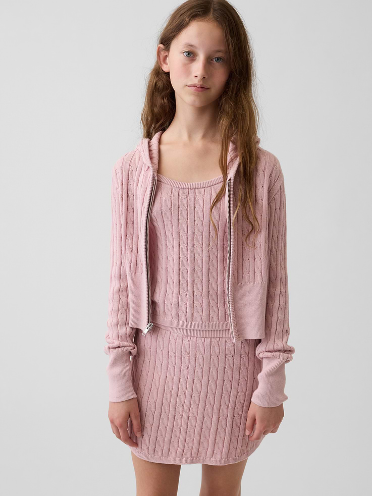 L'image numéro 1 présente Veste à capuchon en tricot torsadé 100 % coton pour Enfant