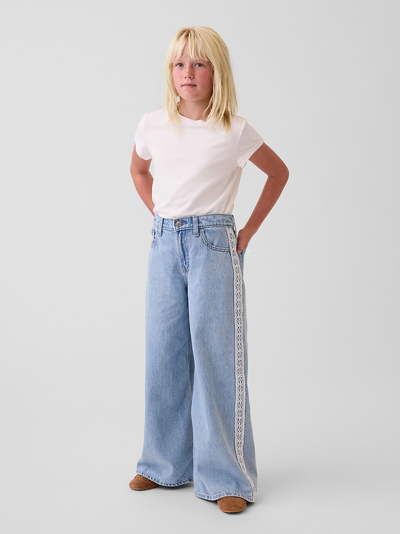 Kids Low Rise Lace-Trim Baggy Jeans