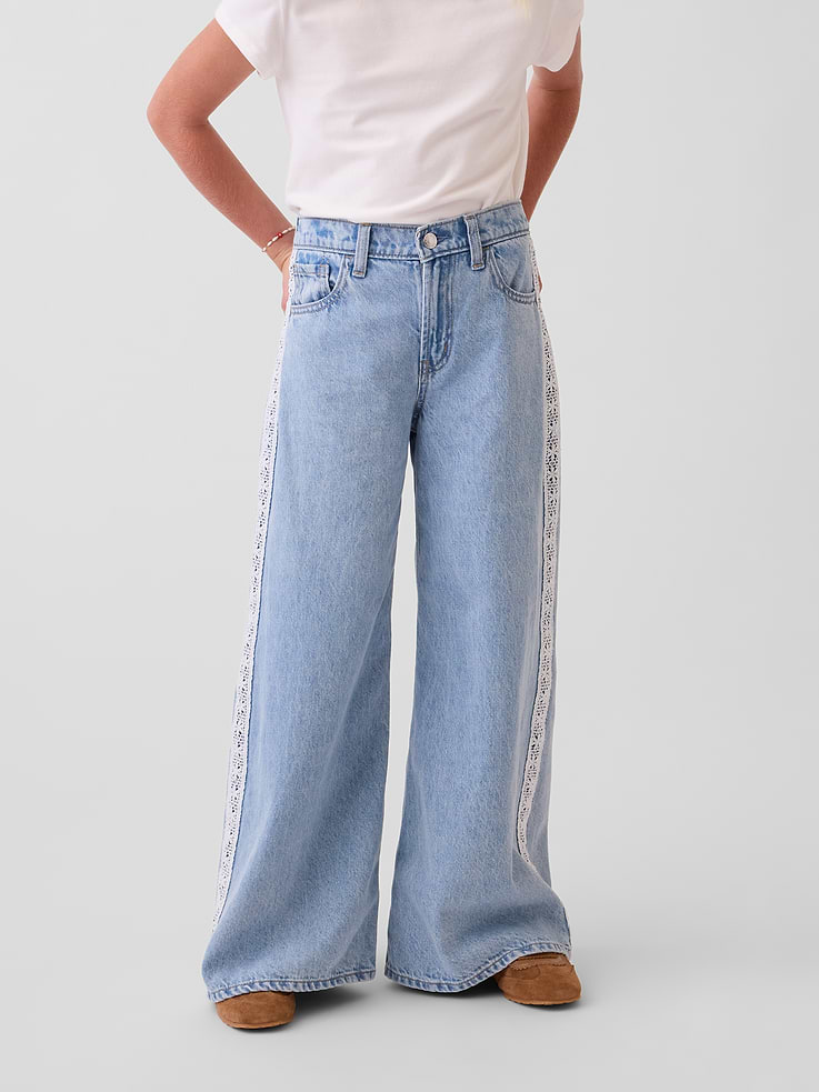 Image number 3 showing, Kids Low Rise Lace-Trim Baggy Jeans