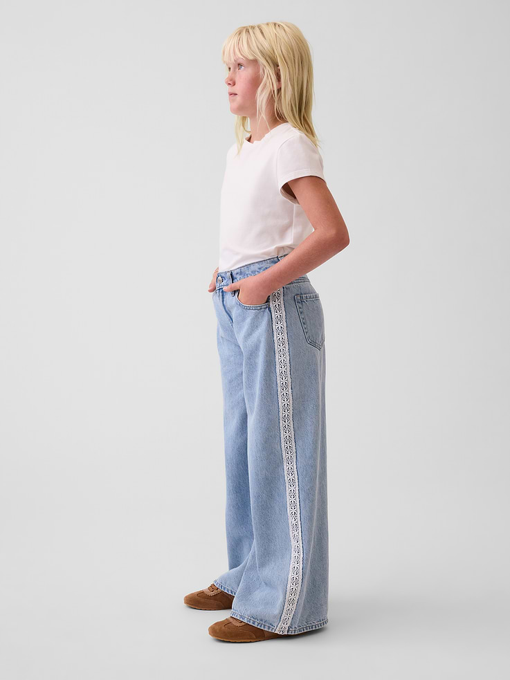 Image number 5 showing, Kids Low Rise Lace-Trim Baggy Jeans