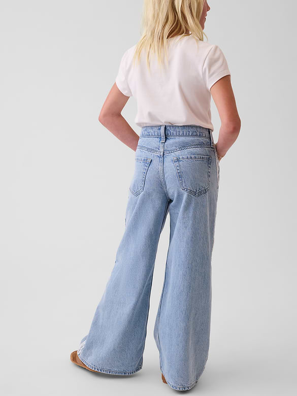 Kids Low Rise Lace-Trim Baggy Jeans