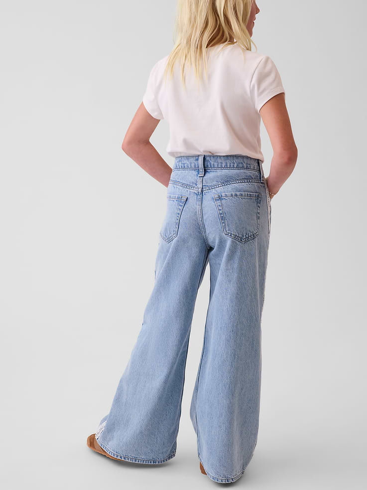 Image number 4 showing, Kids Low Rise Lace-Trim Baggy Jeans