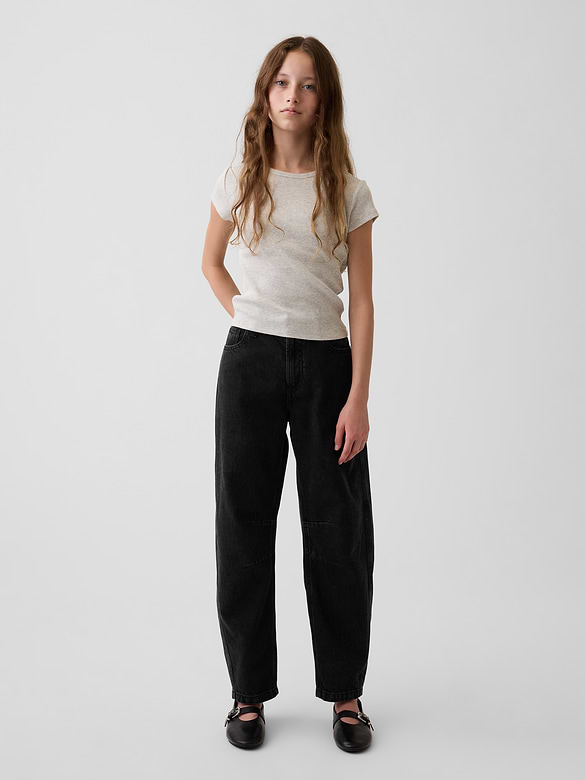 Kids High Rise Barrel Jeans