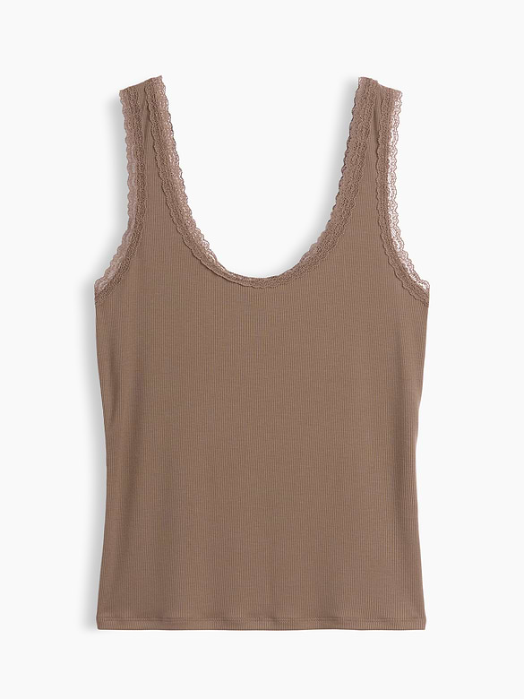 Mini Rib Lace-Trim PJ Tank Top