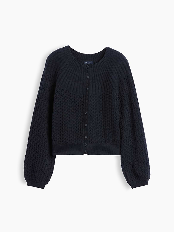CashSoft Mix-Stitch Crop Cardigan Sweater