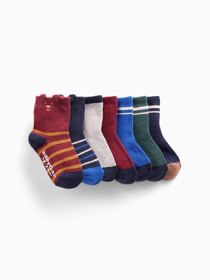 Image number 1 showing, Baby & Toddler Bear Stripe Crew Socks (7-Pack)