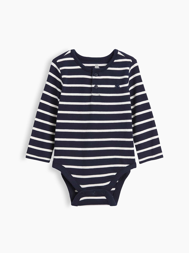 Image number 1 showing, Baby First Favorites Organic Cotton Stripe Henley Bodysuit