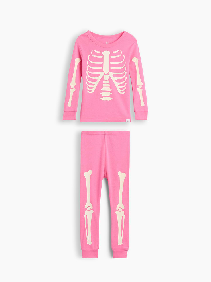 Image number 1 showing, Baby & Toddler Organic Brushed Cotton Glow-In-The-Dark Skeleton PJ Set