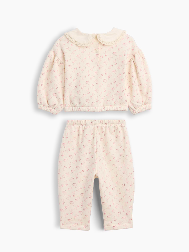 L'image numéro 2 présente Ensemble en coton ouaté VintageDoux à col en dentelle pour Bébé