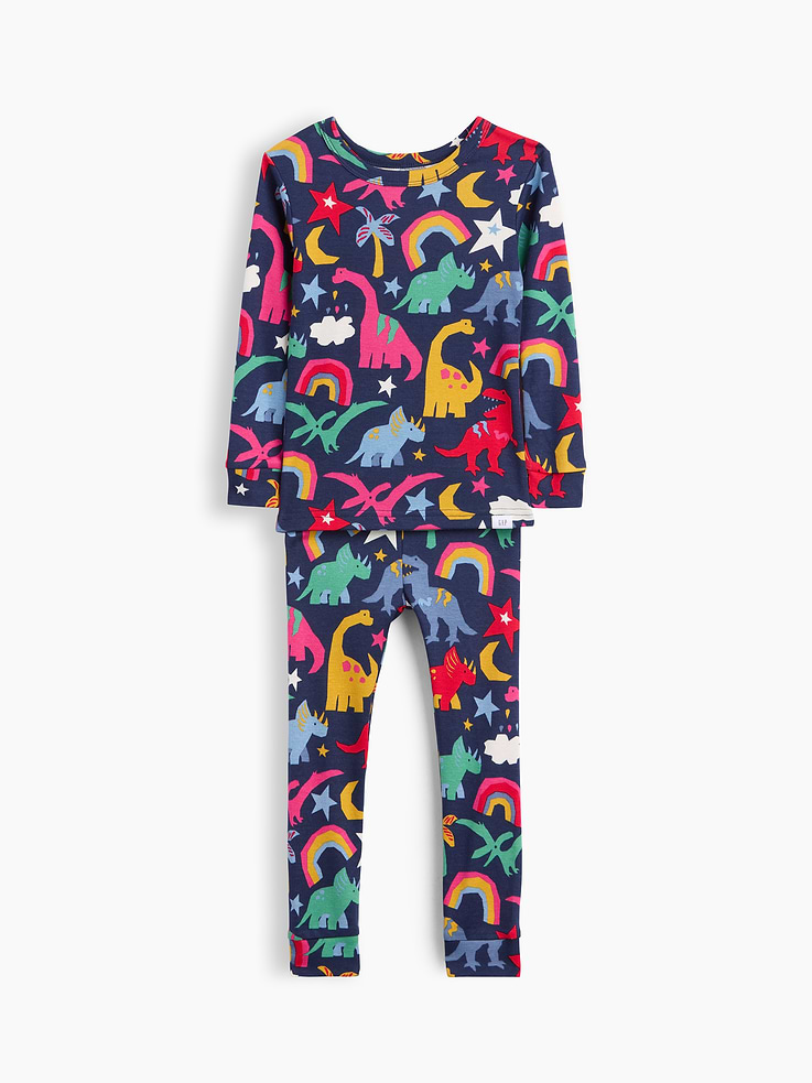 Image number 1 showing, Baby & Toddler Organic Brushed Cotton Rainbow Dino PJ Set
