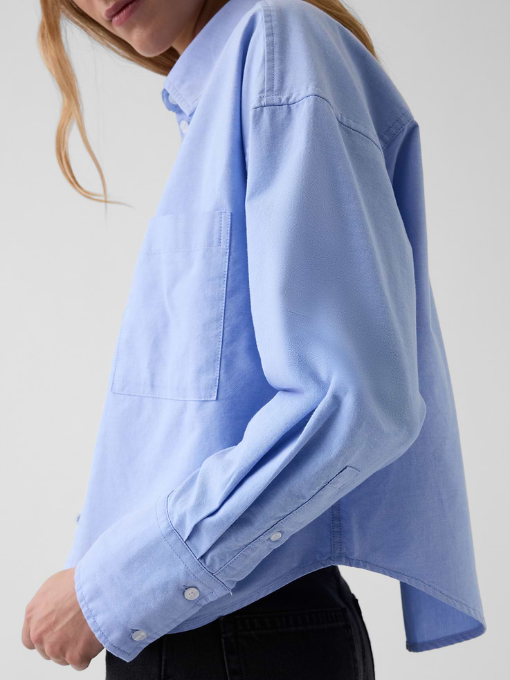 Image number 4 showing, Organic Cotton Oversized Crop Oxford Shirt