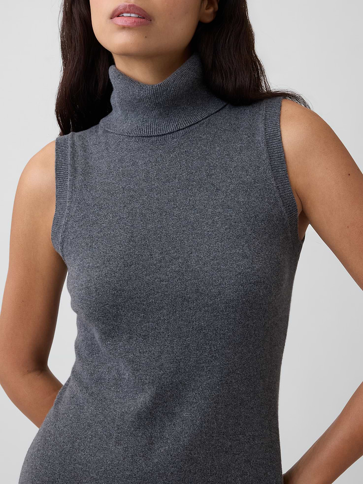 Image 3 of 4, CashSoft Sleeveless Turtleneck Midi Dress