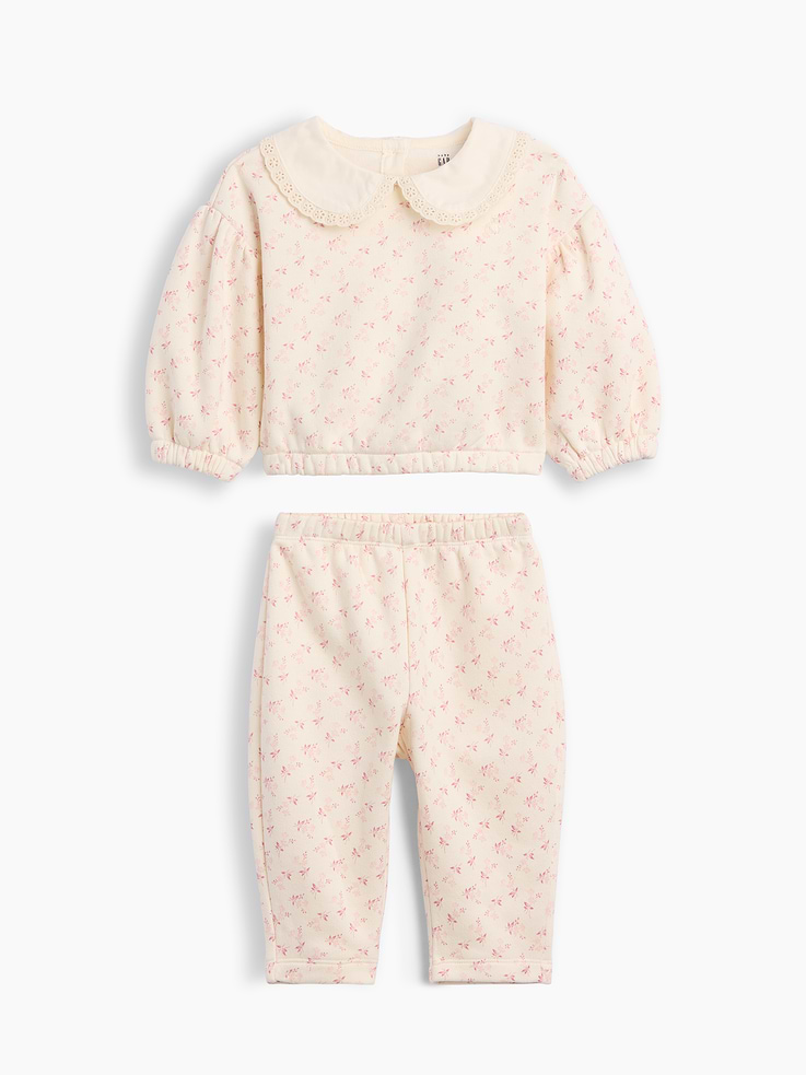 L'image numéro 1 présente Ensemble en coton ouaté VintageDoux à col en dentelle pour Bébé