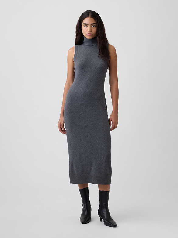 CashSoft Sleeveless Turtleneck Midi Dress