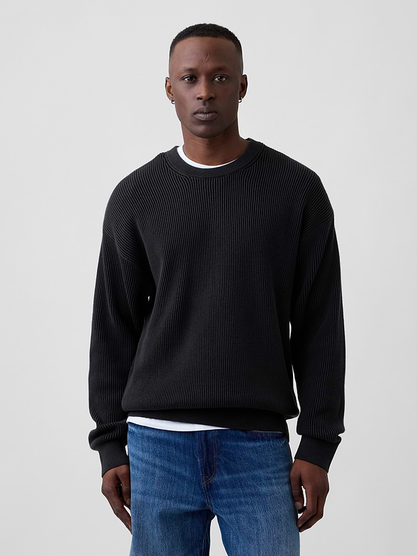 Relaxed Fisherman Stitch Crewneck Sweater