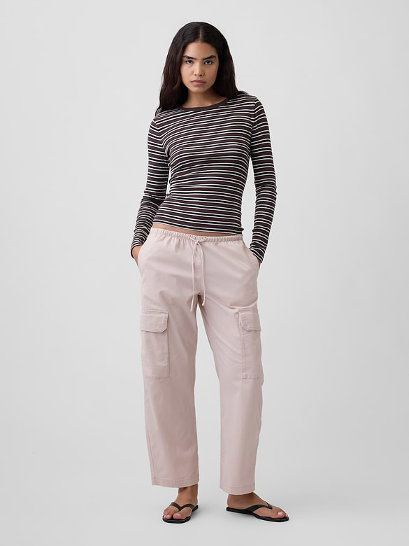 Mid Rise Pull-On Cargo Barrel Khakis