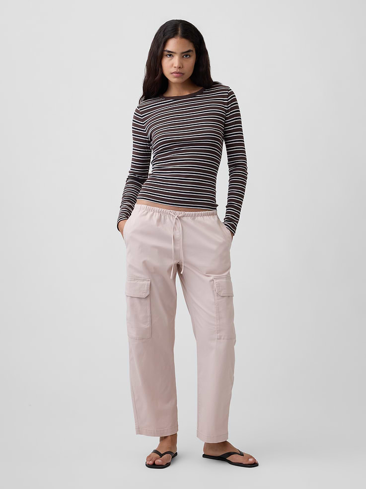 Image number 1 showing, Mid Rise Pull-On Barrel Khakis