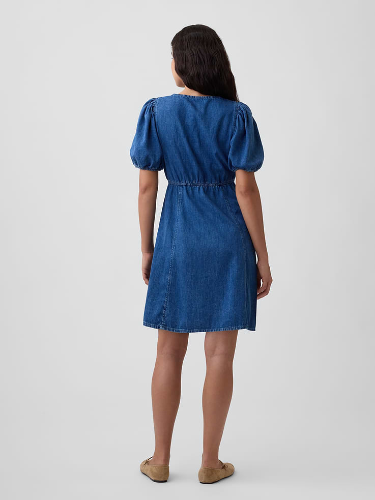 Image 2 of 4, Denim Puff Sleeve Mini Dress