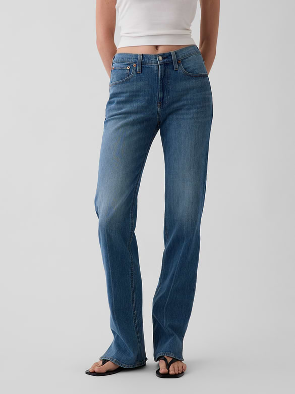 Mid Rise Split-Hem Relaxed Straight Jeans