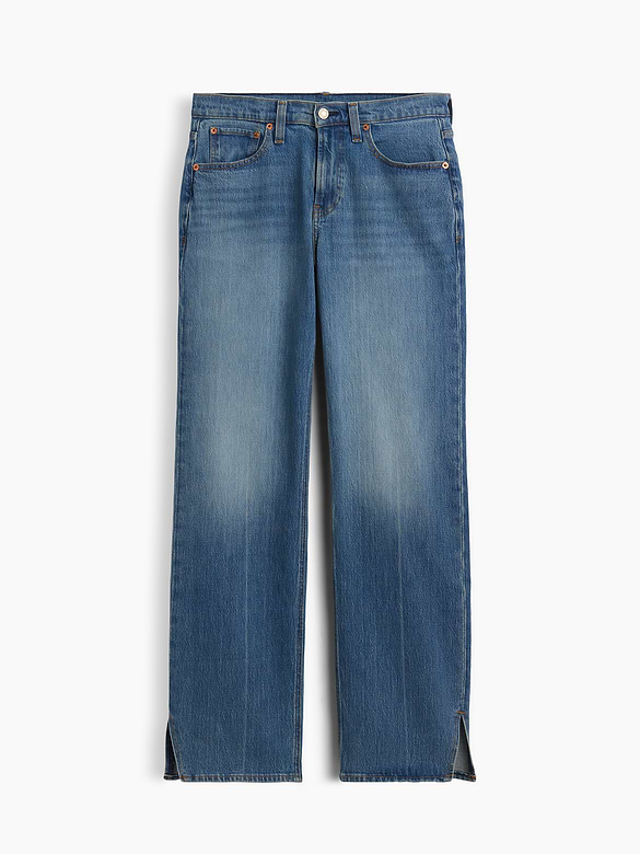 Mid Rise Split-Hem Relaxed Straight Jeans