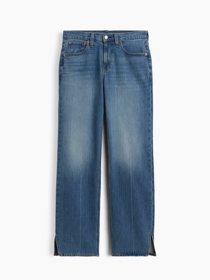 L'image numéro 5 présente Jean droit décontracté à taille mi-basse à ourlet fendu