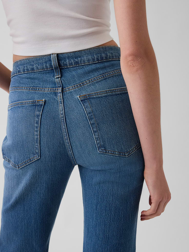L'image numéro 6 présente Jean droit décontracté à taille mi-basse à ourlet fendu