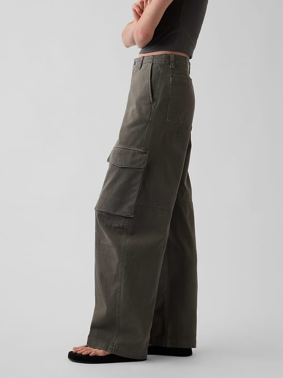 Low Rise Twill Baggy Barrel Cargo Pants