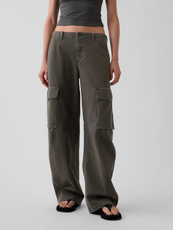 Low Rise Twill Baggy Barrel Cargo Pants