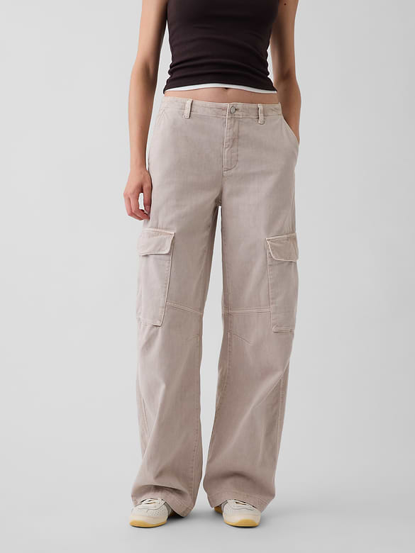 Low Rise Twill Baggy Barrel Cargo Pants