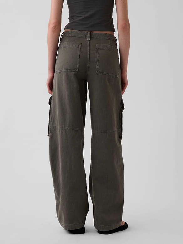 Low Rise Twill Baggy Barrel Cargo Pants