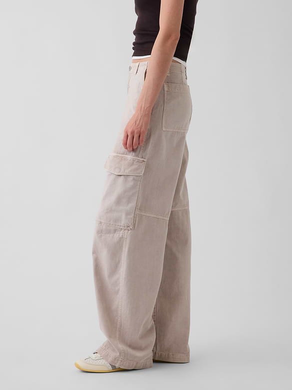 Low Rise Twill Baggy Barrel Cargo Pants